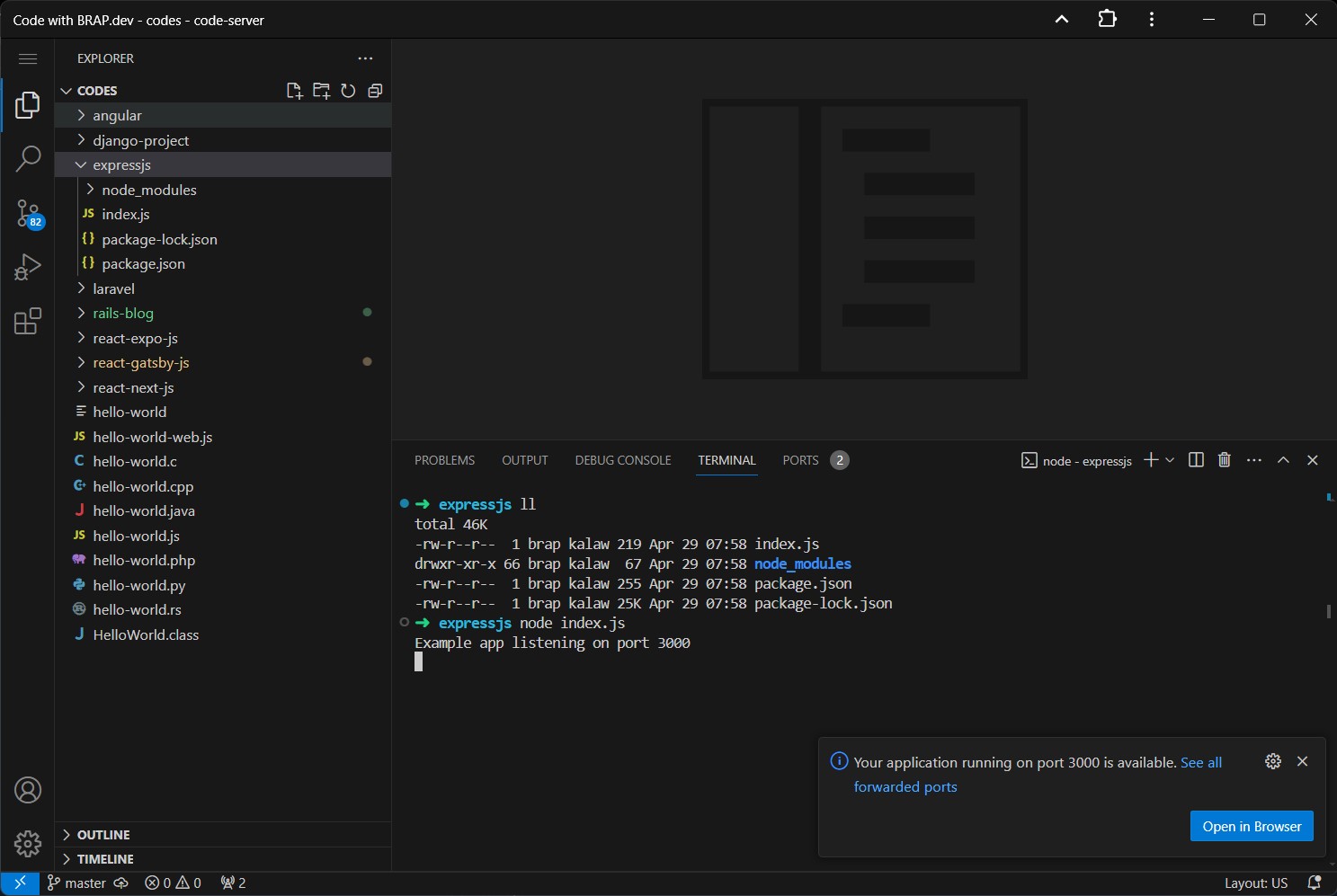 Express.js on VS Code screenshot