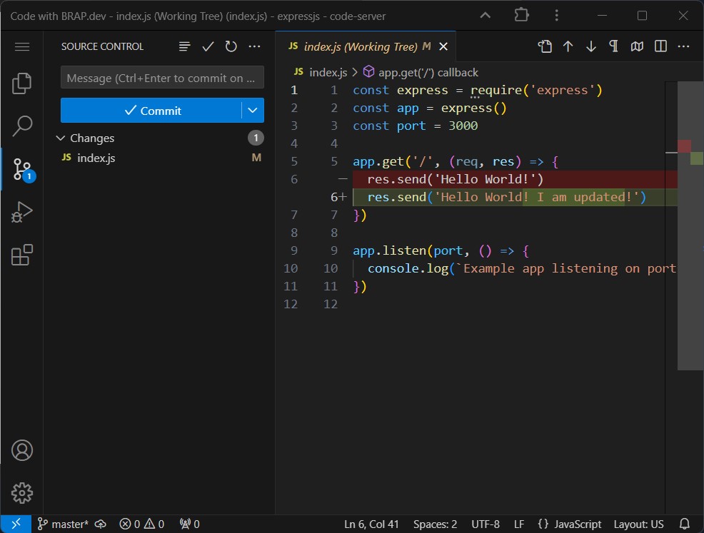 Screenshot of git in VS Code GUI