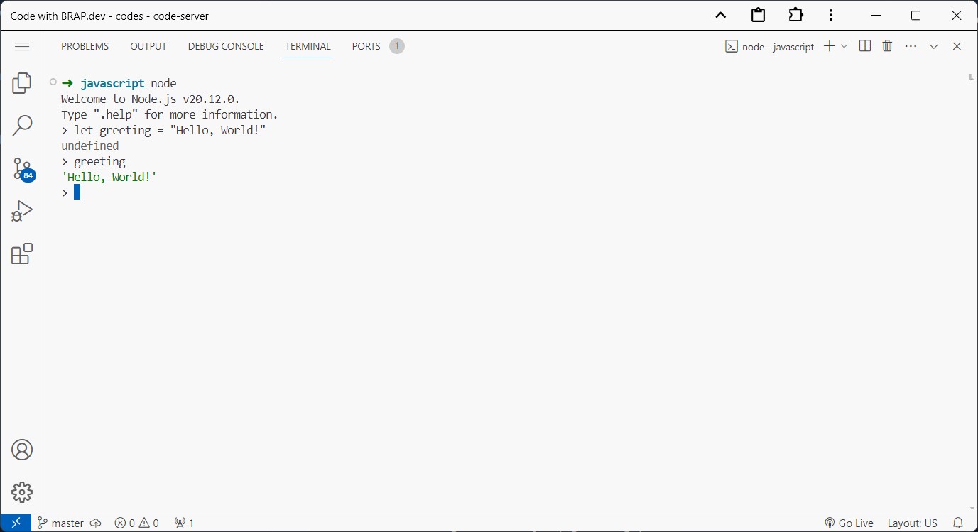 Javascript in VS Code terminal