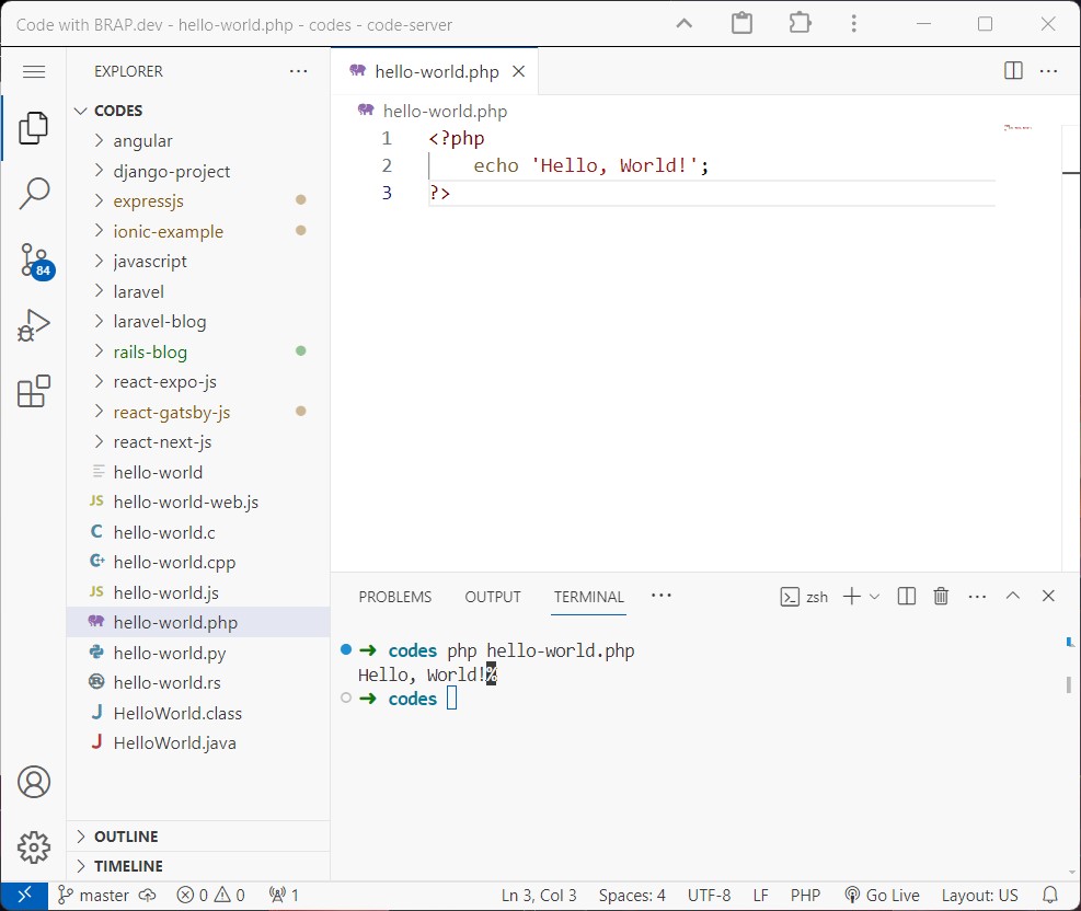 PHP in VS Code terminal