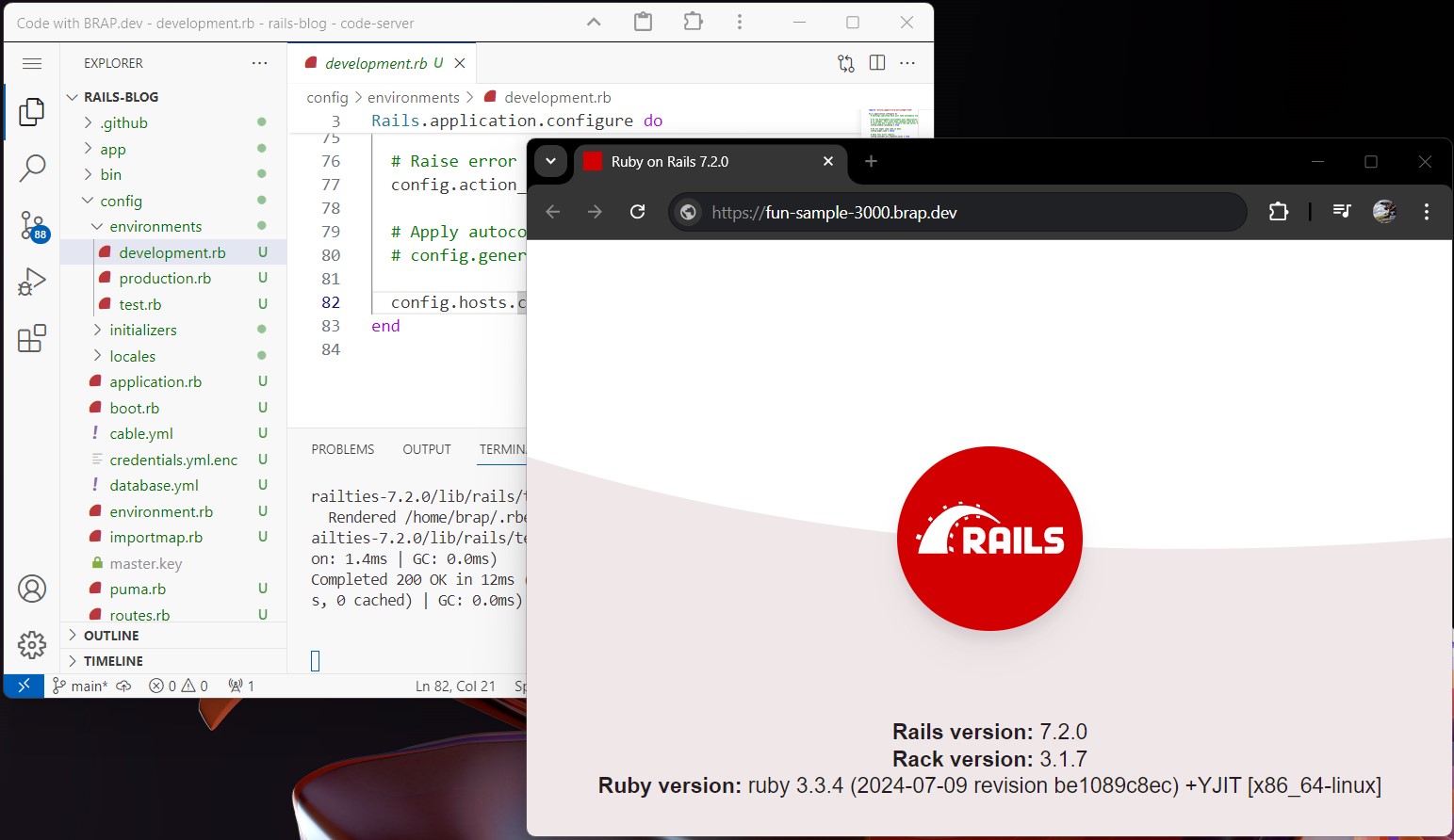 Ruby on Rails in VS Code and the web browser