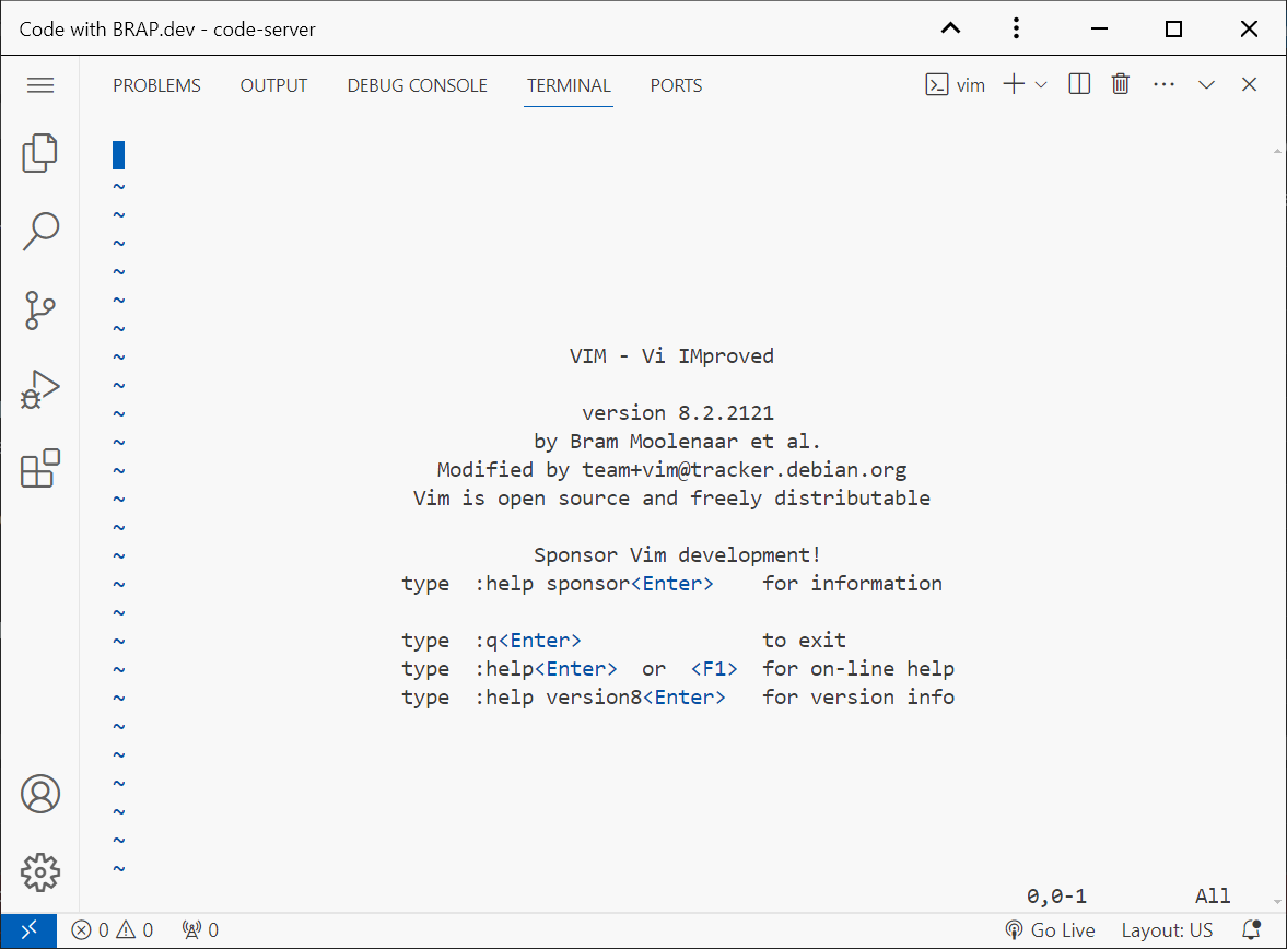 Screenshot of Vim in VS Code terminal